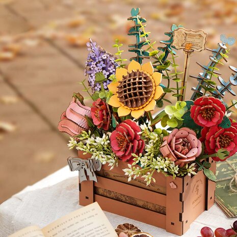 3D Houten Bouwpakket "Houten Bloemen Kistje"