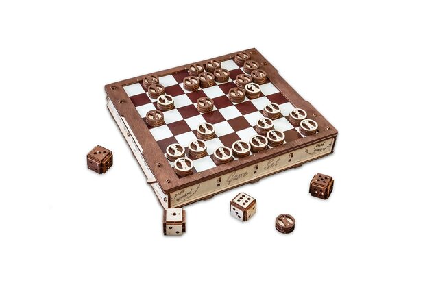 3D Houten Bouwpakket "Spel set schaken en dammen"